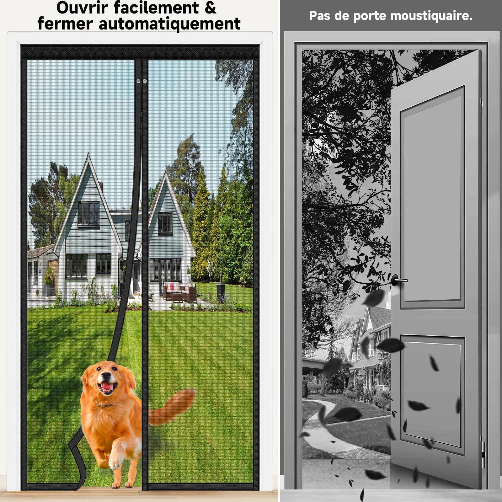 HOFUDON Moustiquaire Porte Magnétique 120x220cm Noir Fermeture Sans Espace | Fibre de verre, Barre magnétique pleine longueur ultra-puissante, Fermeture automatique, Convient pour porte d'entrée balcon