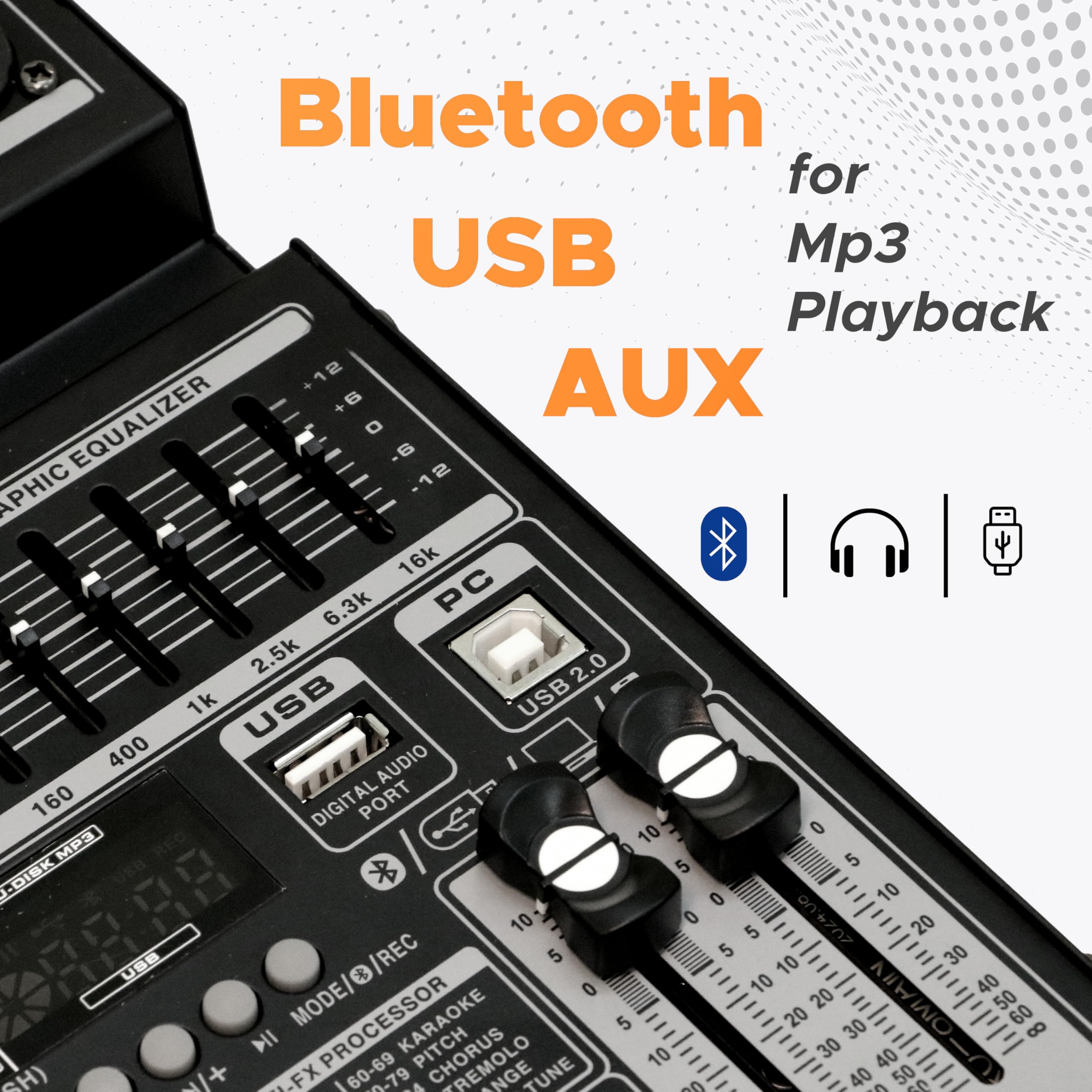 Digimore 8 Channel Mixer with Interface, 32 DSP DJ Bluetooth Mixer