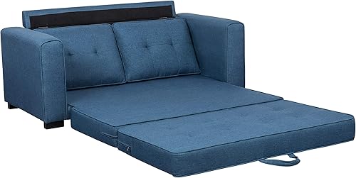 Miniatura 23 de Sofá cama de lino de mediados de siglo para sala de estar, con brazos cuadrados, 58 pulgadas, color marfil Marfil,Ecru,Peltre,Gris (Seal Grey),Azul