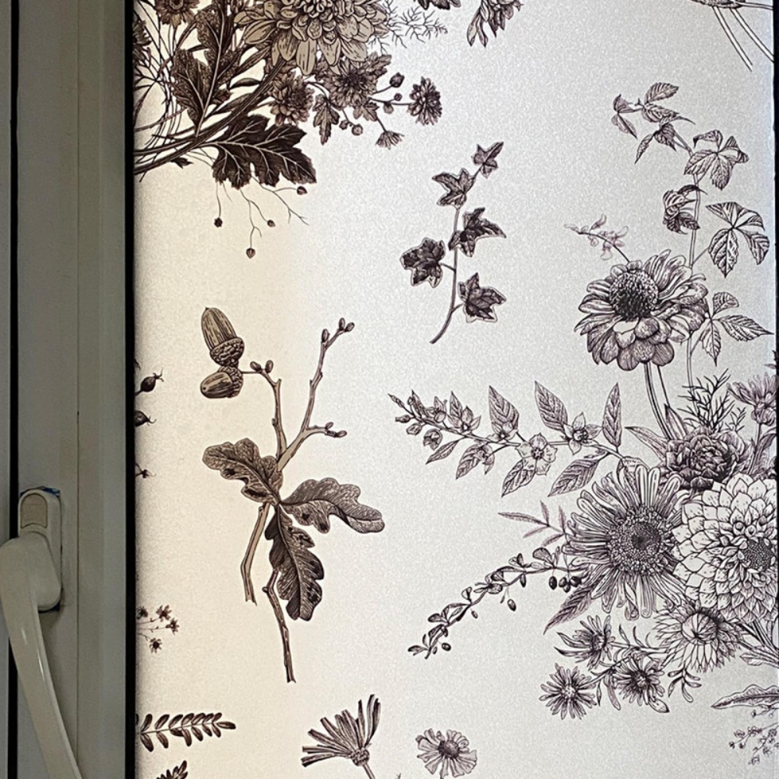 Fensterfolie Blickdicht 90x200CM Retro Blumen Statisch Selbsthaftend Dekorative Folie, Abnehmbare Glasfolien Anti-UV, für Badezimmer küche