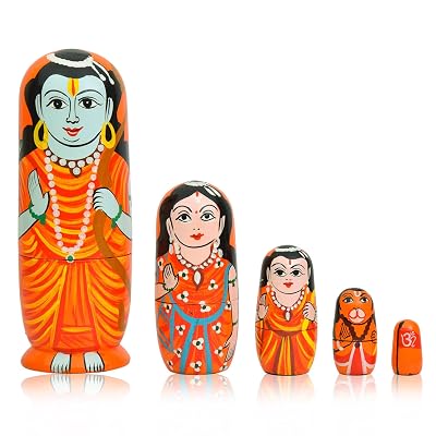 Toolart Fine Craft India Wooden God Russian Nesting Matryoshka Stacking Nested Wood Dolls (6-inches)- Set of 5
