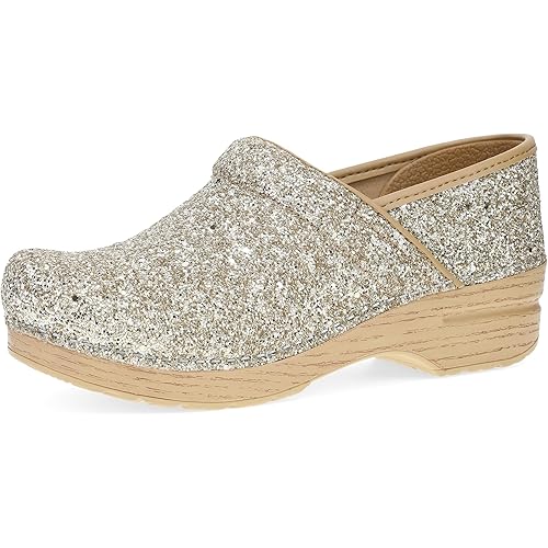 Dansko Professional Glitter Slip-On Clogs for Women – Rocker Sole and Arch Support for Comfort – Shiny and Stylish Glitter Uppers