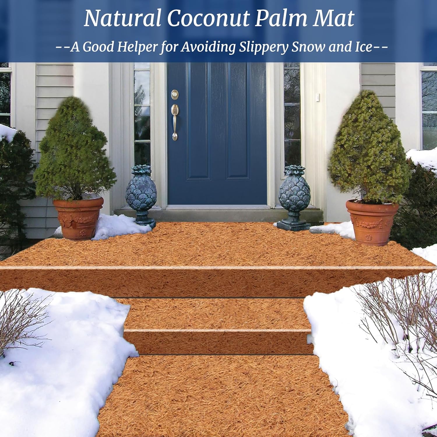 Riare 2 Pack 31 X 118 Inch No Slip Ice and Snow Carpet Mats- Natural Coconut Fiber Carpet for Walkway Safety, Winter Anti-Slip Coco Coir Carpet Runner for Outdoor Front Door Garden Hallway Porch Stair