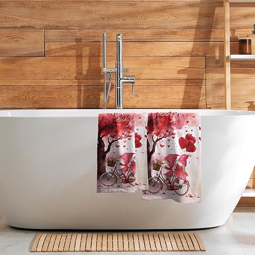 Miniatura 7 de Juego de 2 toallas de mano para el día de San Valentín, diseño de gnomos, con forma de corazón, toalla de baño, suave, absorbente, toalla de cocina,