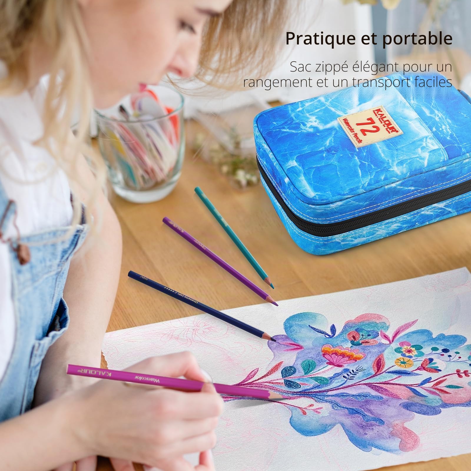 KALOUR PDAS 72 Crayons Aquarelle Professionnels, Collection Studio d'Artiste, Prédécoupés, Texture Ferme, Solubles à l'Eau, Cadeaux de Vacances Idéaux pour Adultes ou Adolescents