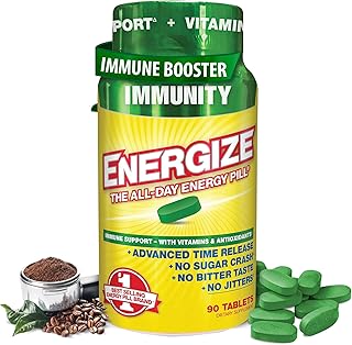 Energize Immunity Caffeine Pills - Keto Friendly Vitamin A, B12, C, D, & E Supplement + Fast Acting Energy Pill - Daily Immune Support, Super Greens, & All Day Energy, No Jitters - 90 Tablets