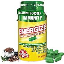 iSatori Energize Immunity Caffeine Pills - Keto Friendly Vitamin A, B12, C, D, E Supplement + Fast Acting Energy Pill - Daily Immune Support, Super Greens, All Day Energy, No Jitters - 90 Tablets