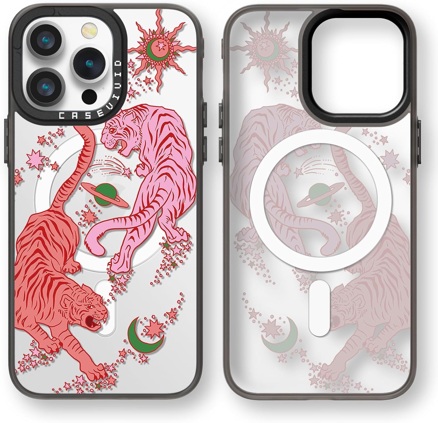 Magnetic for iPhone 14 Pro Magsafe Case Cute Aesthetic - Durable Fashion Funny Phone Case - Girly Tiger Pattern Print Cover Design for Woman Girl 6.1 inches Black