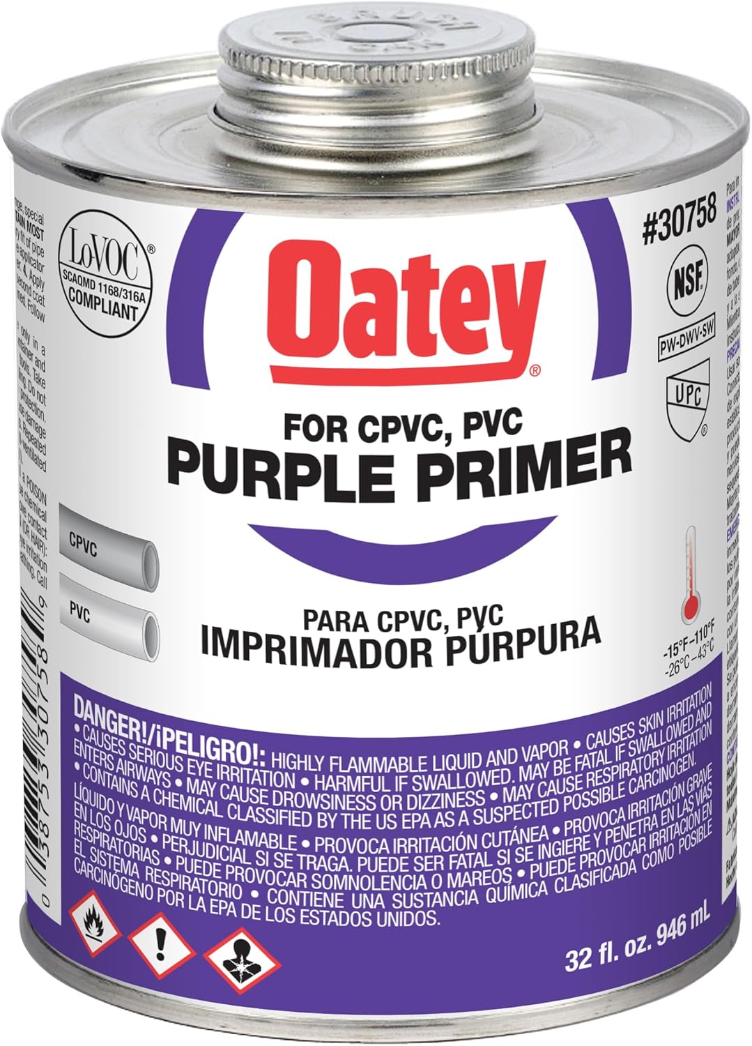 Oatey 30758 Low Voc 32 Oz Purple Primer