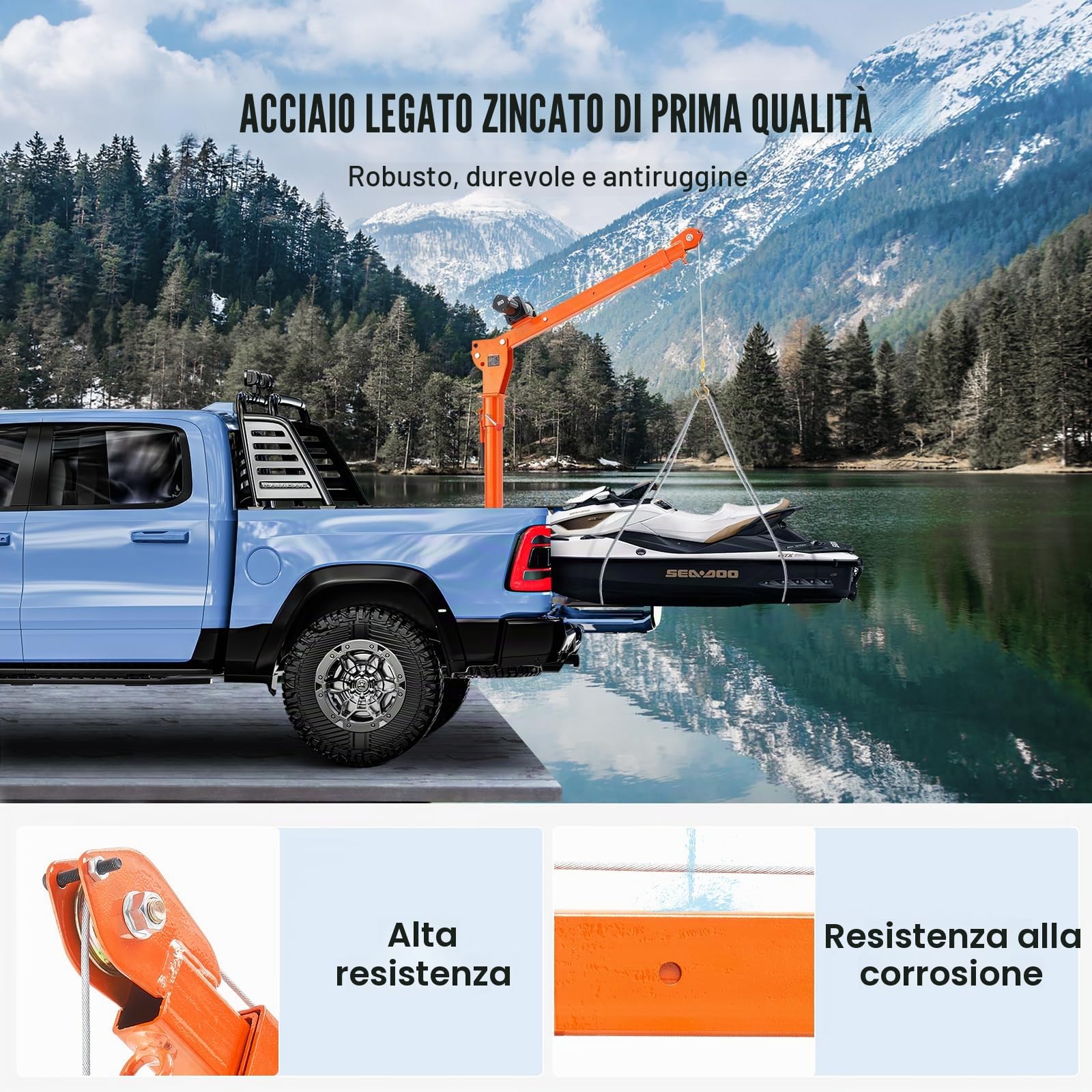 VEVOR Gru per Pickup Elettrica Carico max. 499 kg, Gru a Piattaforma Pieghevole Montata su Camion con Verricello Elettrico, Gru a Bandiera in Acciaio per Pickup Girevole a 360° per Sollevamento