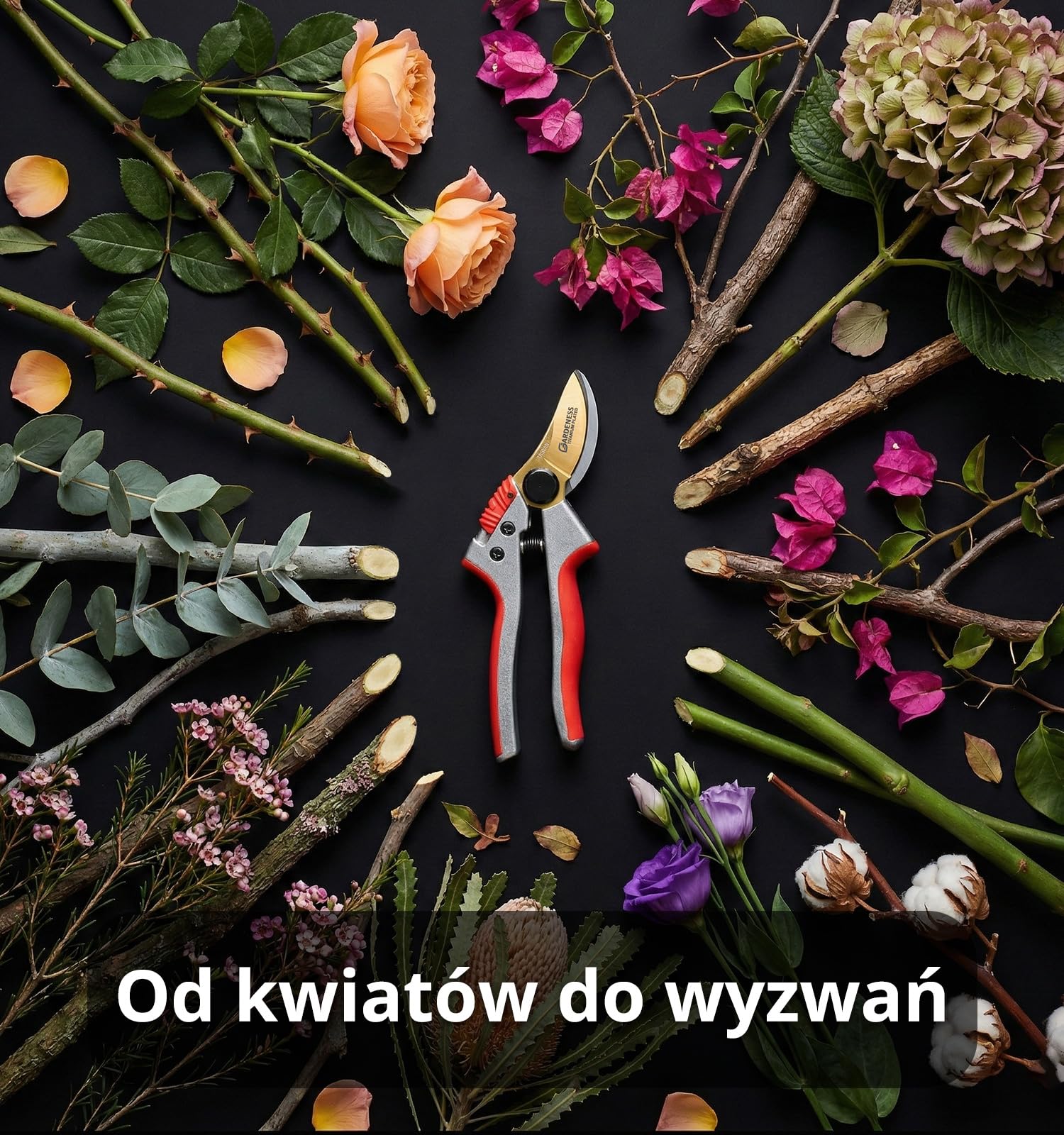 Gardeness Tytanowe Sekatory Ogrodowe Nożyce z powłoką tytanową i stalą SK5 - Ergonomiczny uchwyt do przycinania kwiatów, gałęzi i krzewów, Profesjonalne narzędzia ogrodnicze, Made in Taiwan