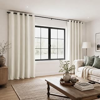 Mrs.Naturall 72 Inch Extra Wide Blackout Curtains 84 Inches Long, Light Blocking Black Out Thermal Insulated Patio Door Curtains for Bedroom Living Room, Cortinas para Patio, Cream Beige