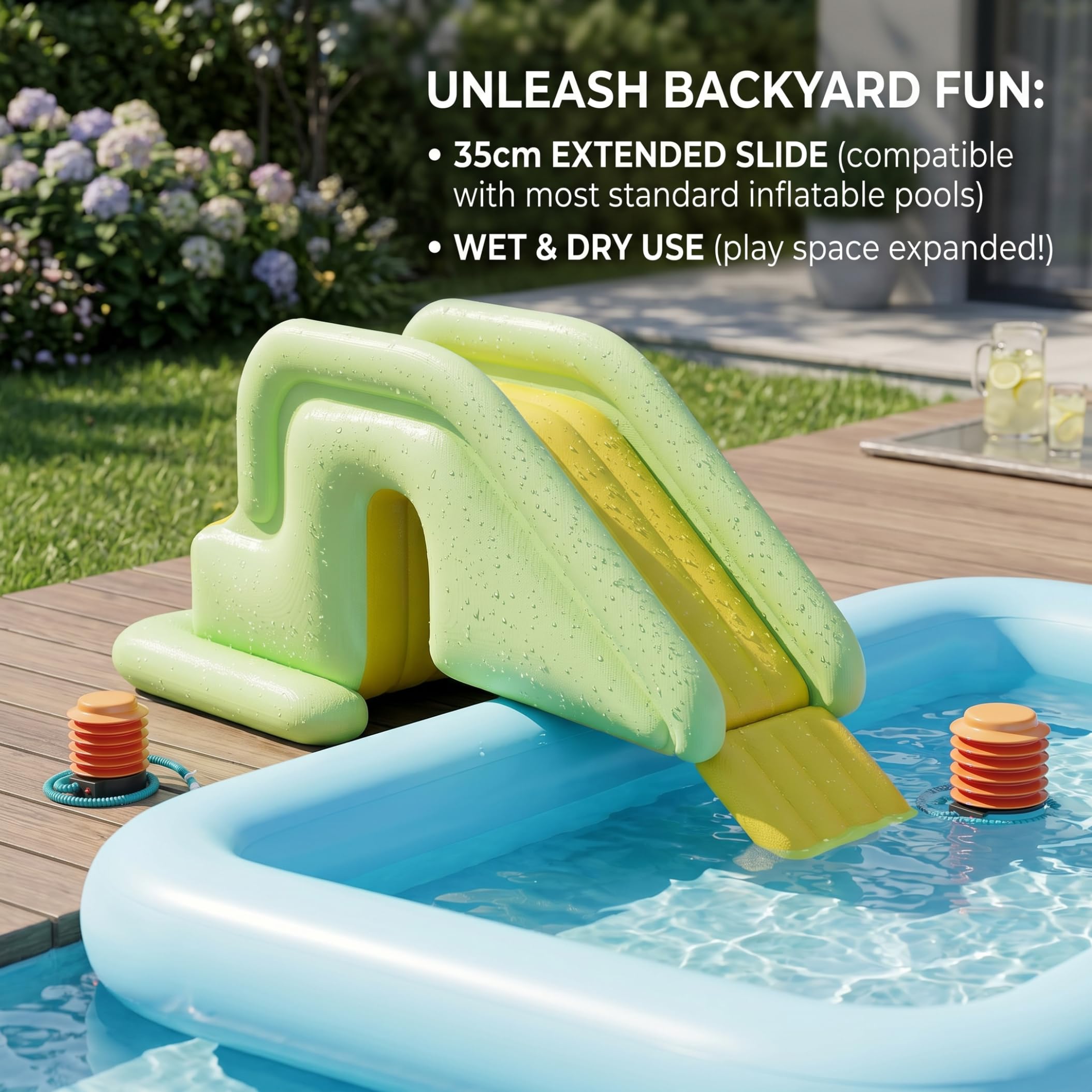 Tobogán Inflable para Piscina sobre el Suelo Base Ancha antivuelco Uso en seco y húmedo para la mayoría de Las Piscinas Verde Claro