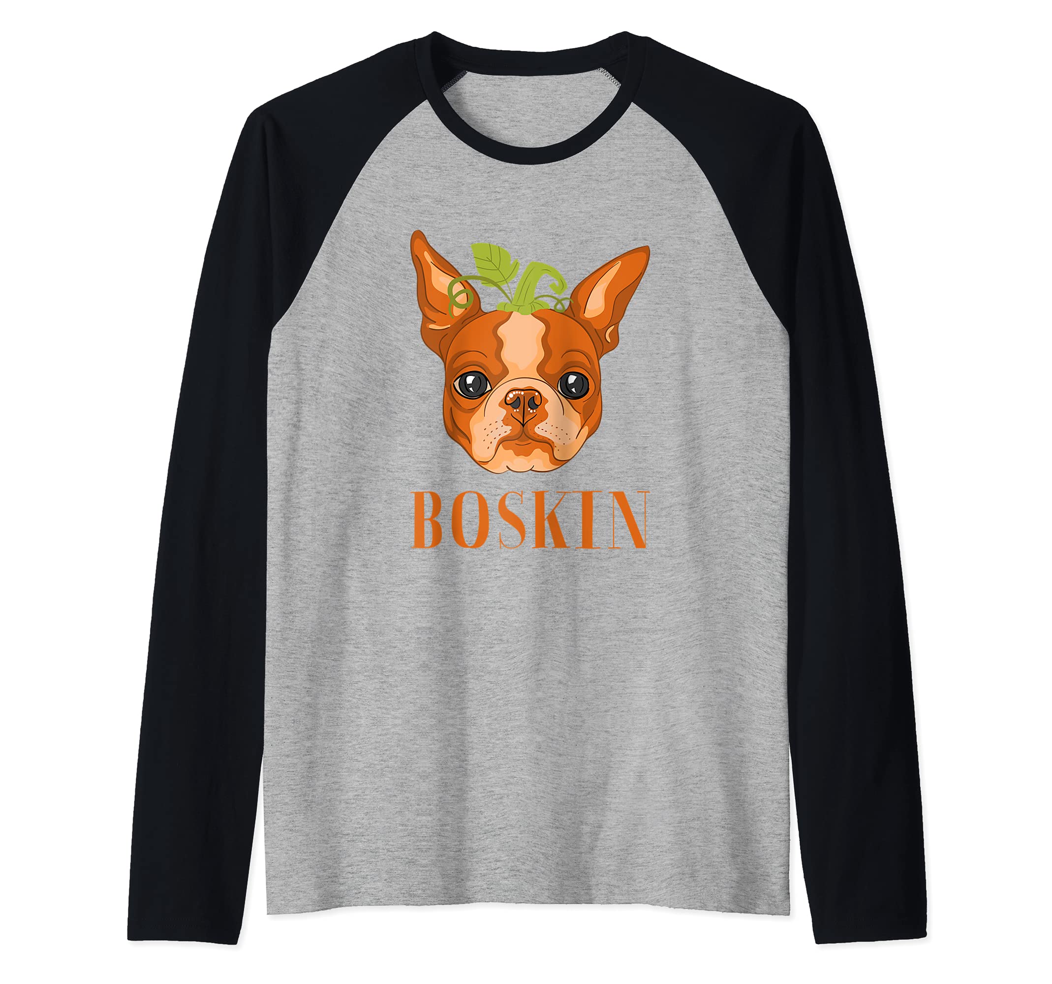 Boskin Boston Terrier Pumpkin Halloween Kids Thanksgiving Raglan Baseball Tee