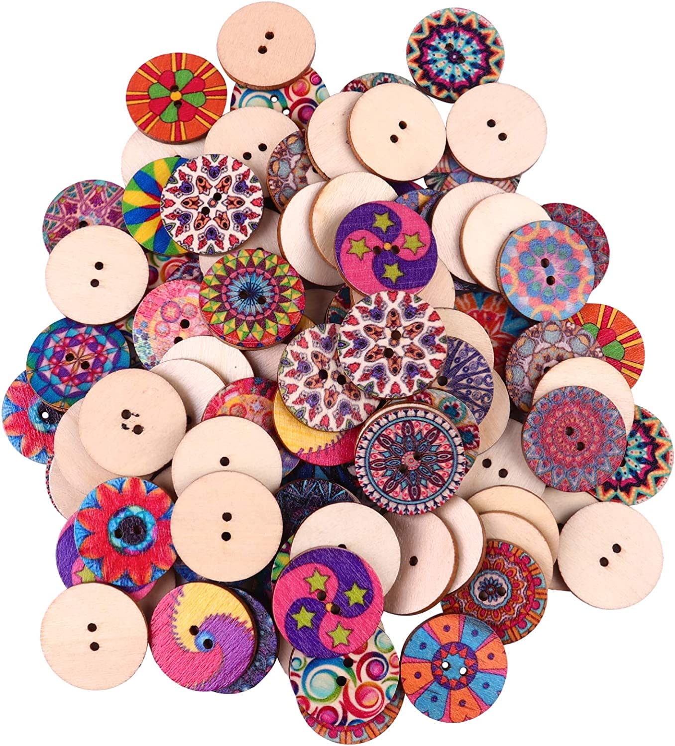 Botones de Costura Invisibles con Cierre a presión, 100 Botones de Costura de Flores, Botones de Madera Impresos for Bricolaje, Manualidades for Coser Adornos for álbumes de Recortes (20 mm)