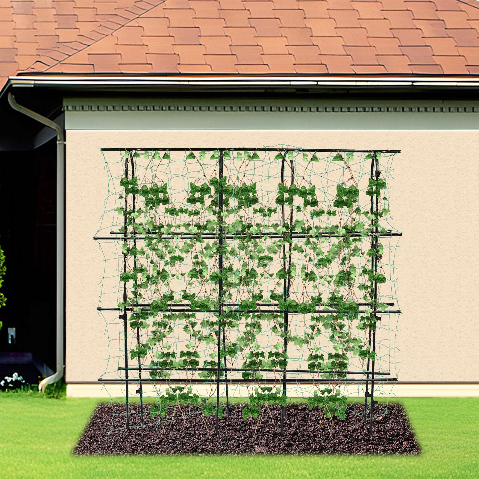 Treillis pour plantes grimpantes, treillis de jardin en métal haut avec filet, pour l'intérieur et l'extérieur, tomates, légumes, concombres, noir, 70,86 x 11,81 x 70,86 cm