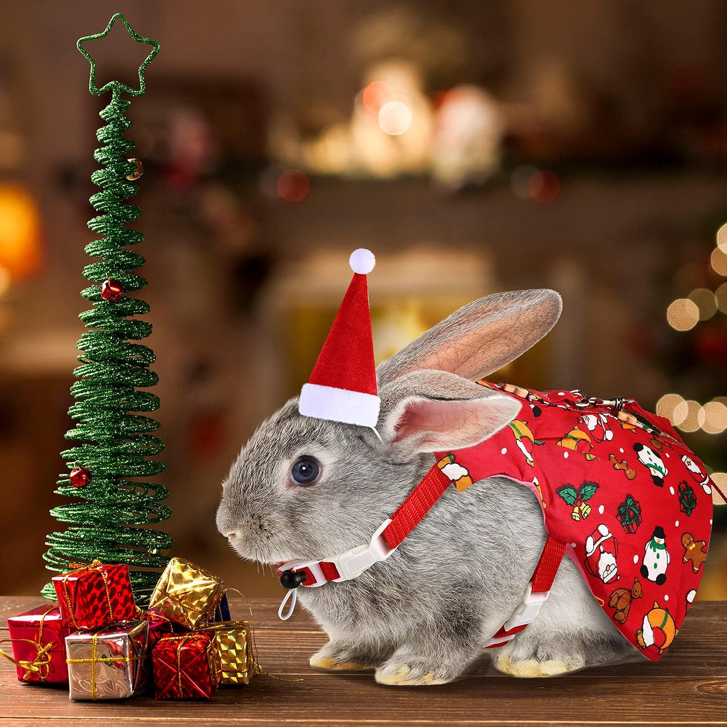 Frienda 4 Pieces Christmas Guinea Pig Clothes with Santa Hat Rabbit Clothes Costume Guinea Pig Costume Christmas Small Animal Outfits for Rabbit Hamster Ferret Bunny Chinchilla