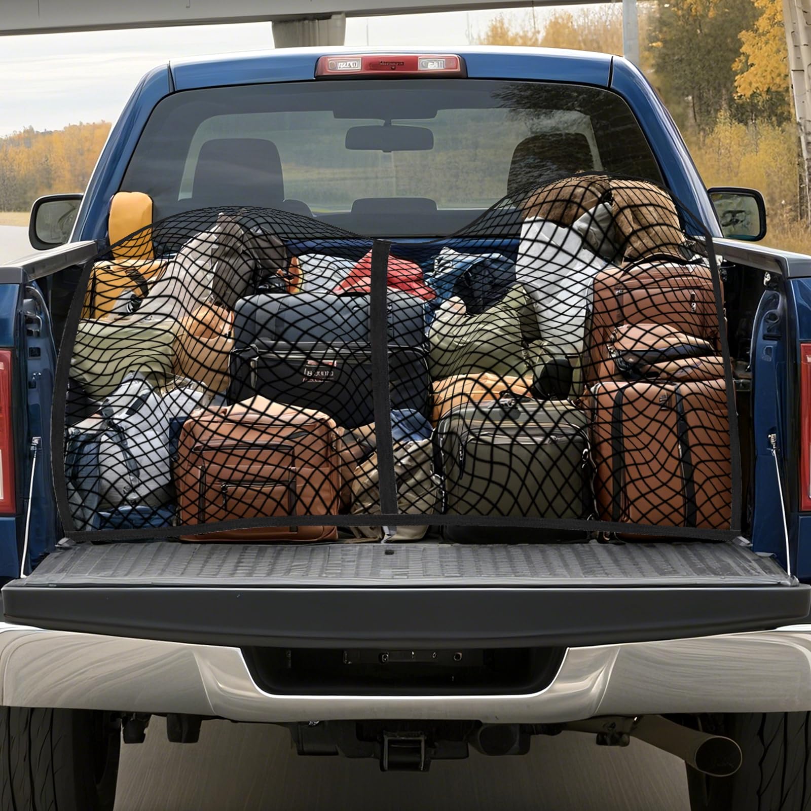 Red de Carga Altamente Elástica, Red Grande para Maletero de Coche 120x120cm, Puede Extender a 210×210cm, Organizador de Malla de Carga para camión, con 6 Mosquetones, para SUV Camionetas Carro