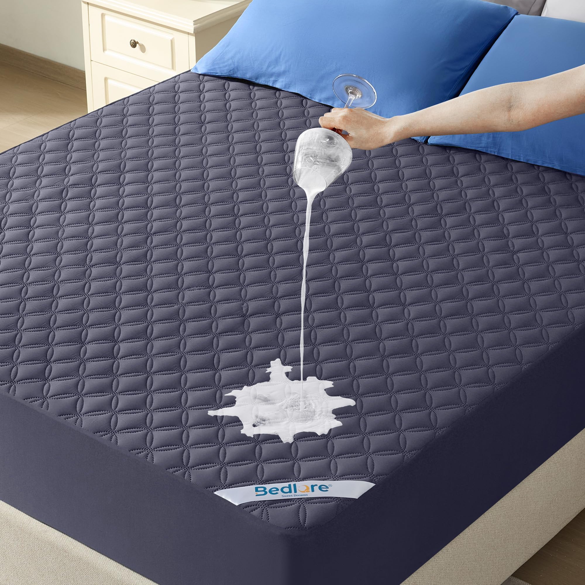 BEDLORE Waterproof Small Double Mattress Protector, Brushed Microfiber with Upgraded TPU Layer, Extra Deep Pocket Fitted Sheet, Hypoallergenic, Breathable, Noiseless, Oeko-tex Mattresses Cover (Blue)