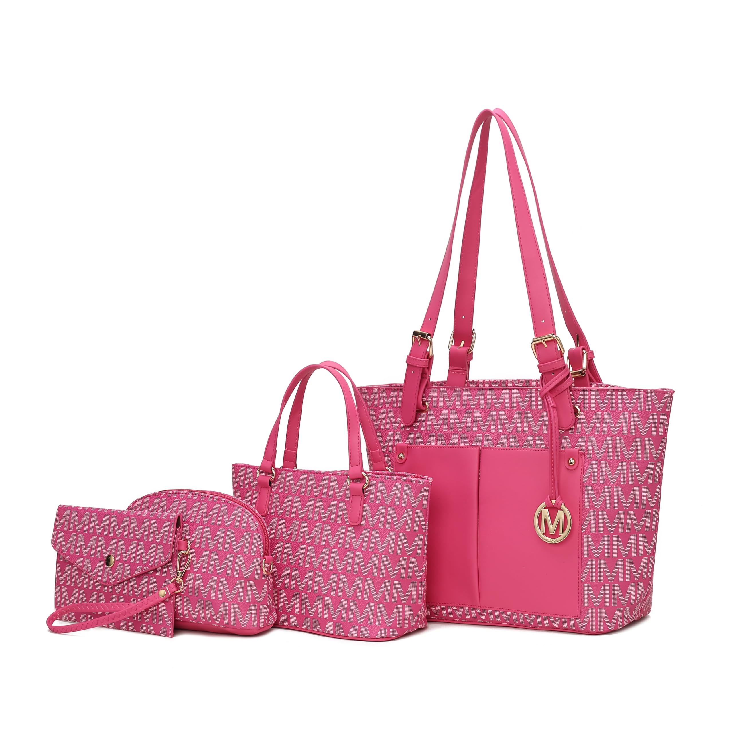 MKF CollectionTote Bag for Women, Shoulder Handbag & Wristlet Pouch Purse Top Handle Vegan Leather 4Pcs Set Pocketbook