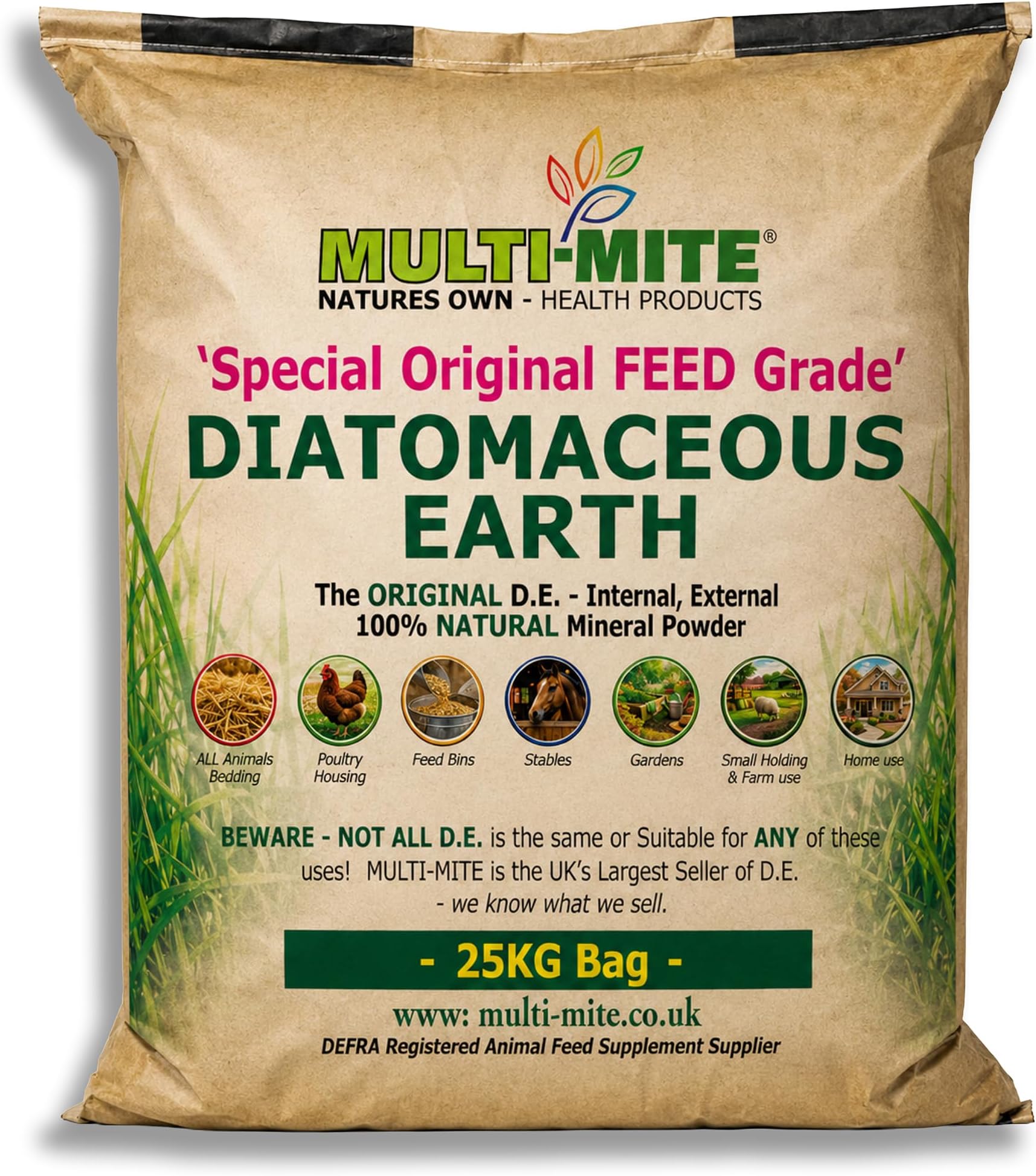 Multi-Mite® DIATOMACEOUS EARTH 25KG DIATOMACEOUS EARTH Feed Grade DE - Red Mite Fleas and All Animal Lice Control Powder…