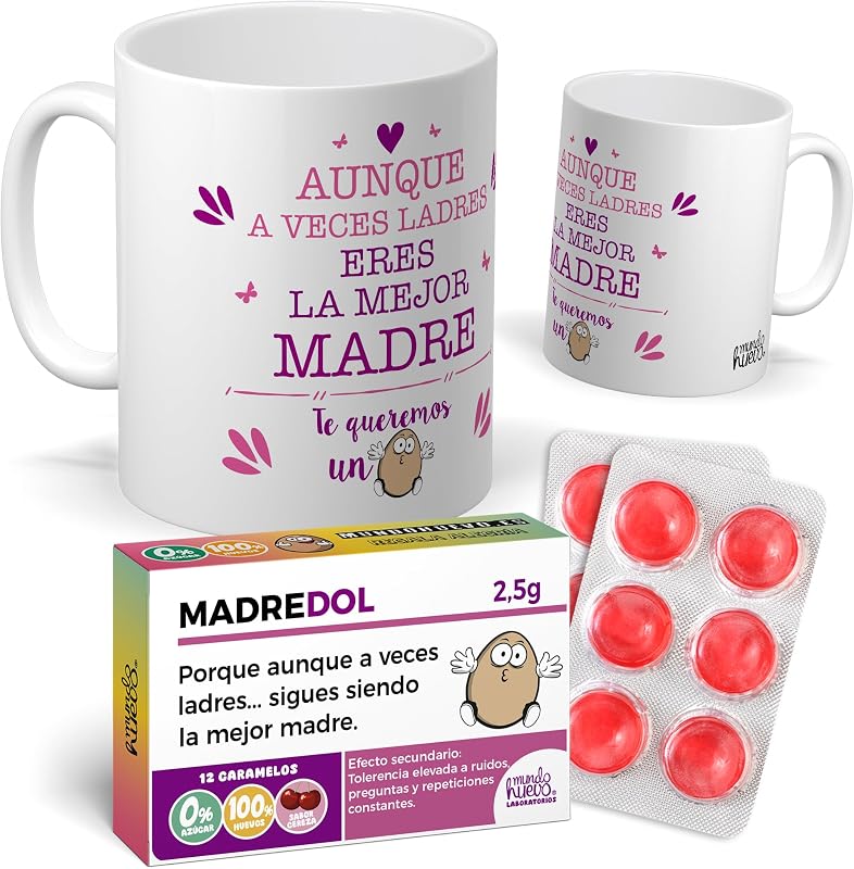 mundohuevo Taza Regalo Mamá | Taza de Cerámica + Caramelo de Mamá | Aunque a Veces ladres Eres el Mejor Padre | Detalle Original para Madres | Regalo Divertido