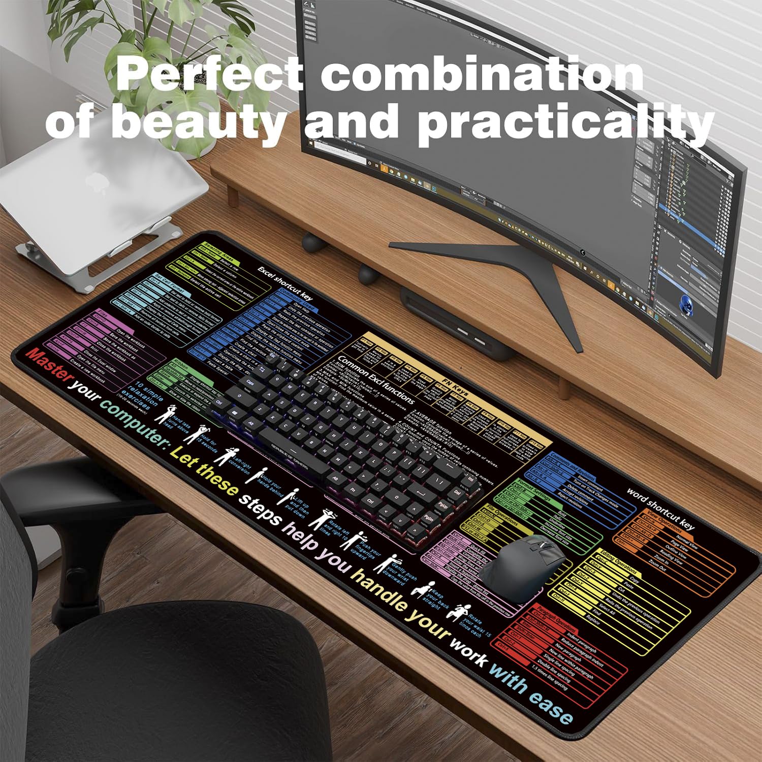 Excel Mouse Pad Shortcuts Non-Slip Office Desk Mat - Excel Efficiency ...