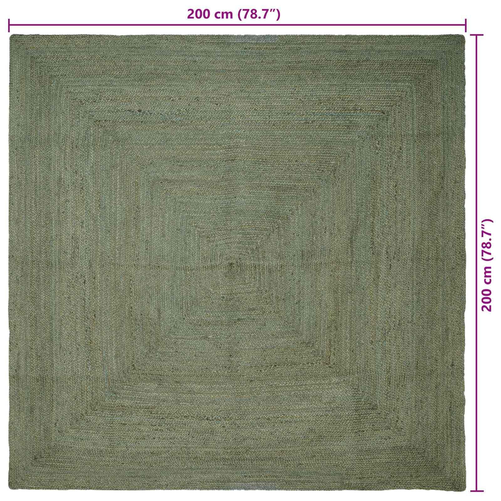 Generico Ręcznie robiony kwadratowy dywan z juty 200 x 200 cm oliwkowy zielony, miękki i trwały dywan do salonu lub biura, nowoczesny design