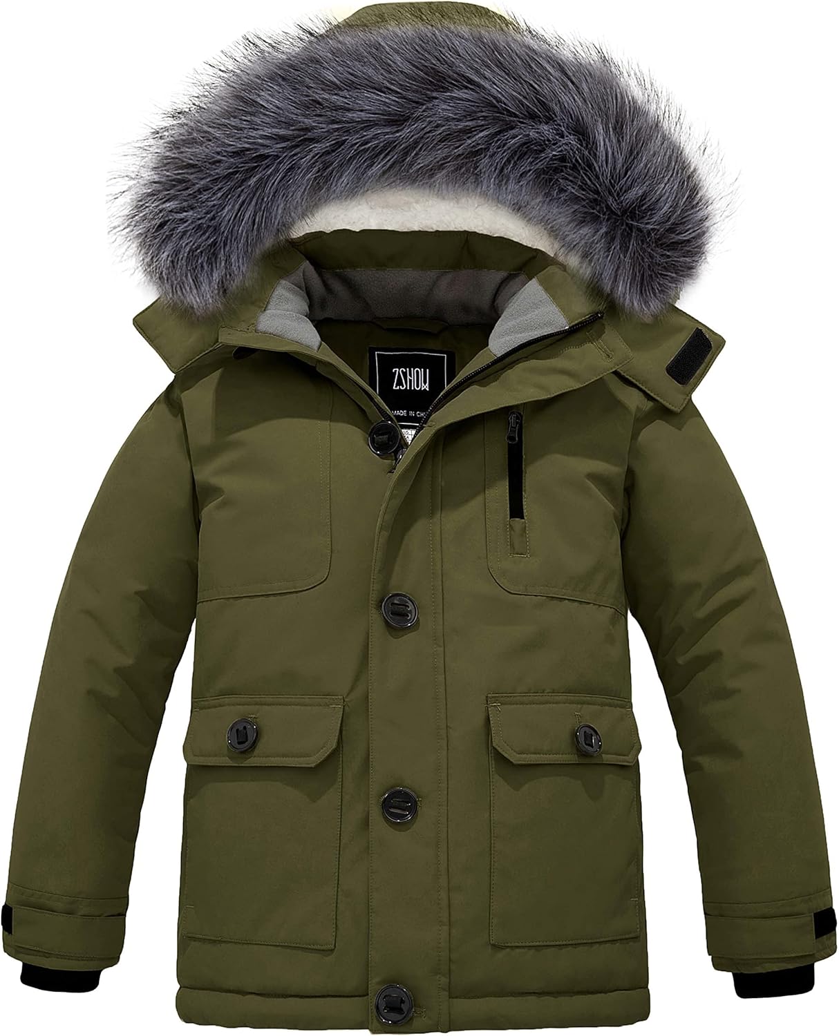 ZSHOW Boys' Hooded Winter Coat Warm Waterproof Puffer Jacket Thick Fleece Parka