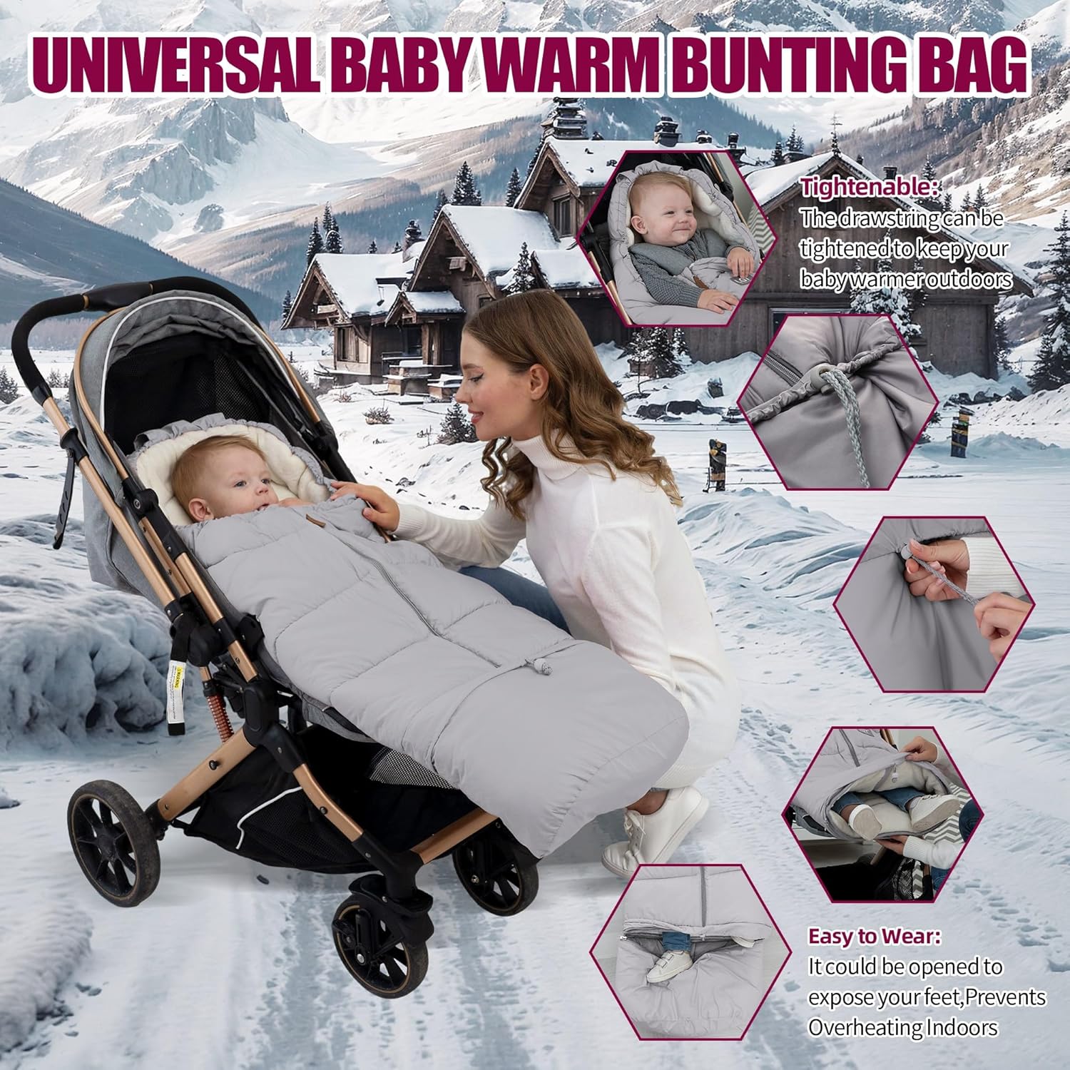 LAT Baby Warm Bunting Bag Universal,Extended and Removable,Stroller Sleeping Bag Cold Weather,Waterproof Toddler Footmuff
