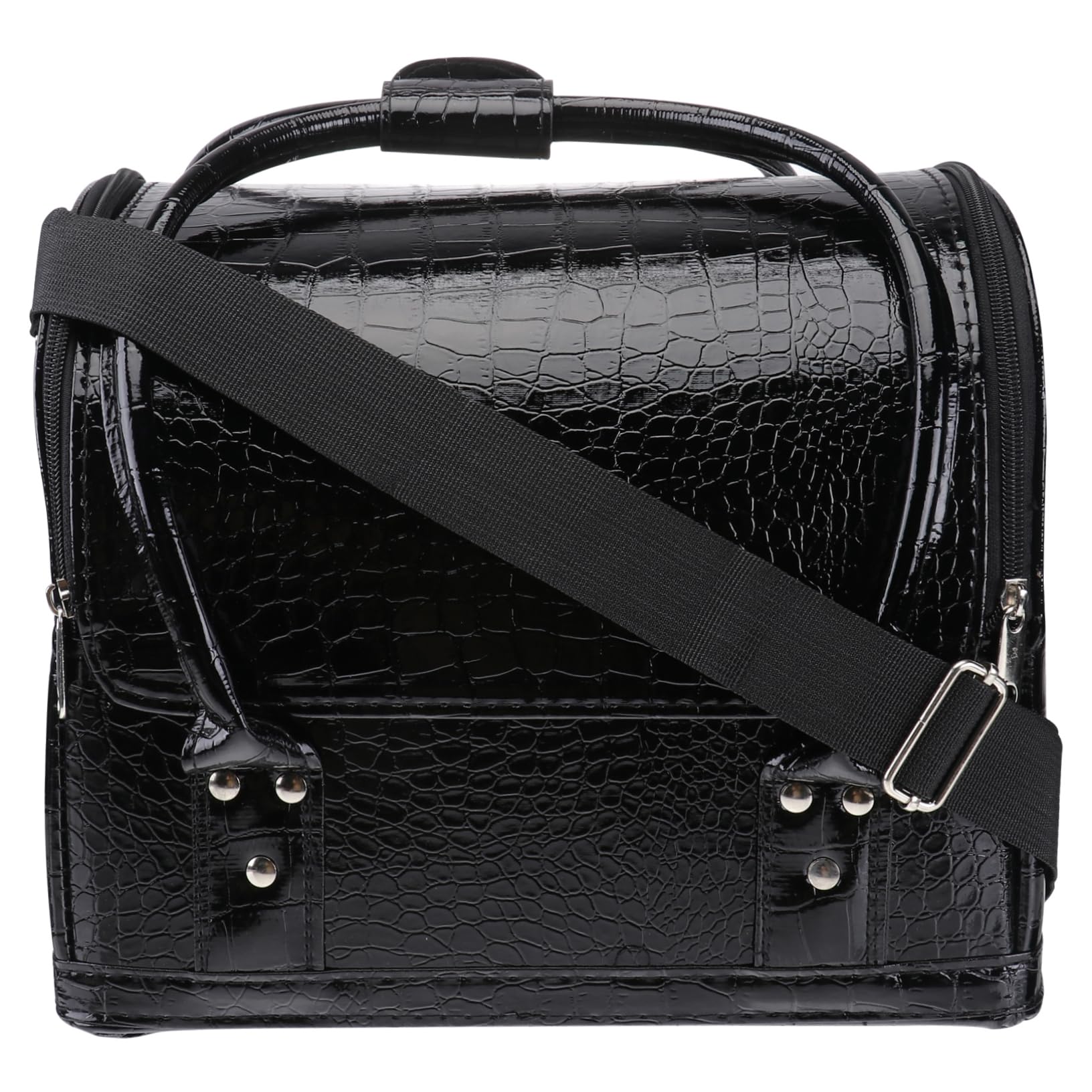Estuche de Maquillaje PU Negro de Gran Capacidad Asa