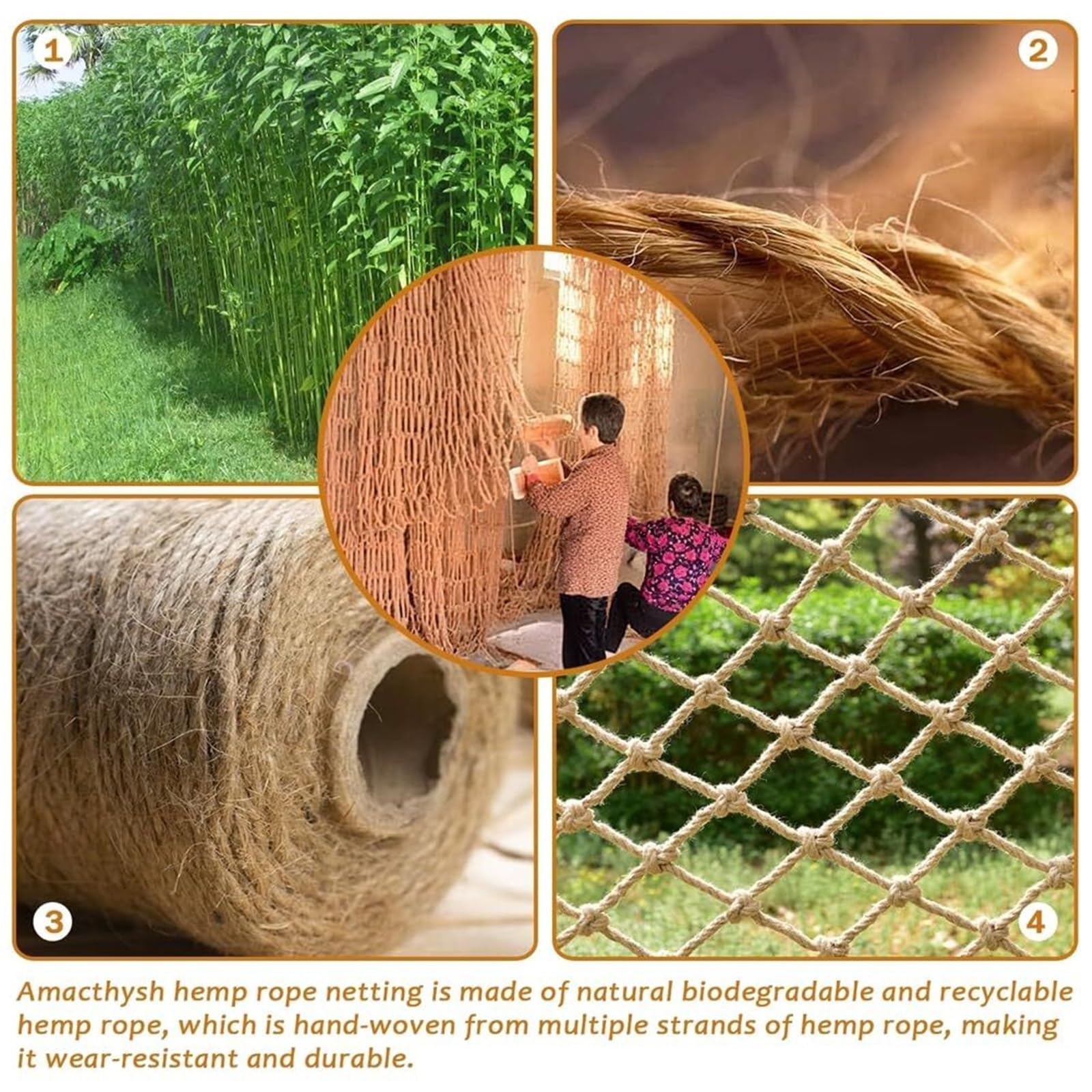 Rete di sicurezza in iuta e canapa per ringhiere per scale, rete di supporto per piante rampicanti, 6 mm, 8 cm (1 x) ecologica, perfetta per uso interno ed esterno