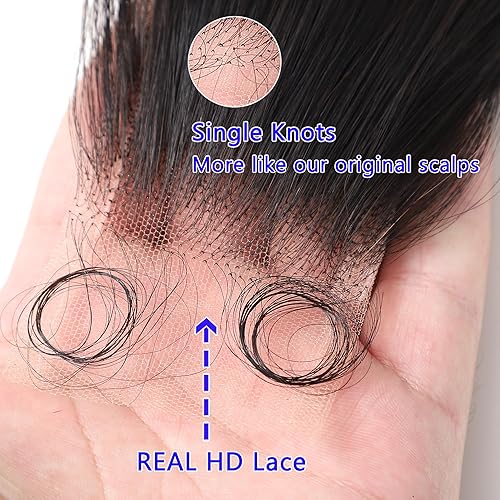 Miniatura 5 de Encaje frontal HD real de 2 x 6 pulgadas, ondulado, 0.004 in, extremadamente fino, cierre de encaje de cristal HD, línea capilar súper natural con