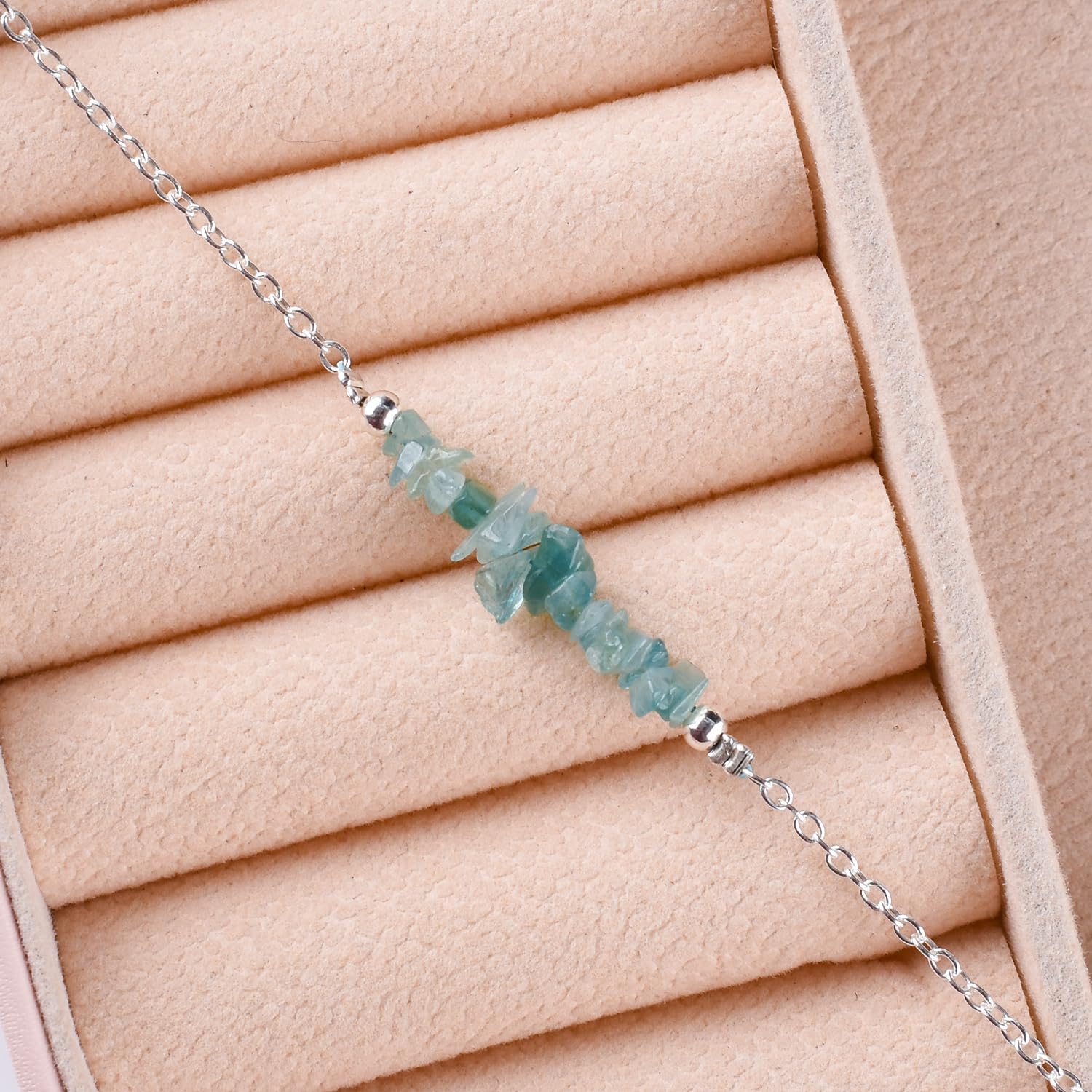 Yanara Anklets Nuggets Ankle Bracelets for Women Natural Birthstone Silver Plated Jewelry in 9” +1.5” inch Chakra Crystals Christmas Gifts For Her
