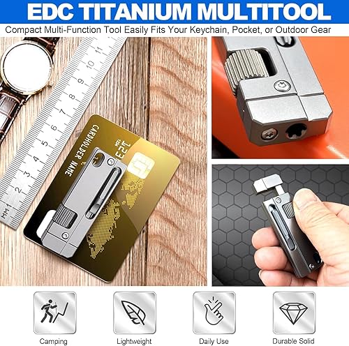 Miniatura 5 de Llave de llavero de titanio  Mini llave ajustable EDC con destornillador, herramienta de bolsillo para transporte diario, viajes, al aire libre,