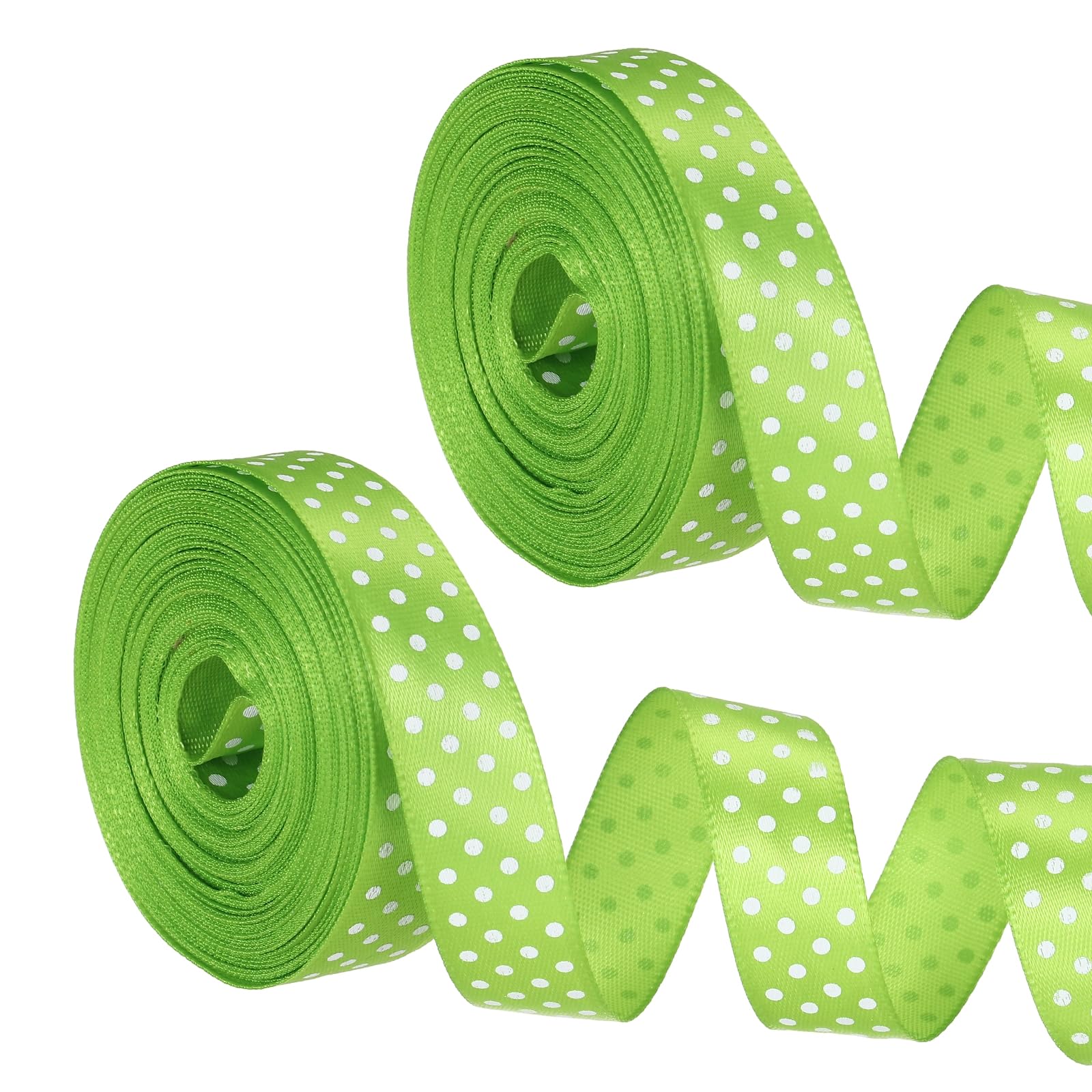 PATIKIL Polka Dots Grosgrain Ribbon (1.6cm x 9m, Grass Green)(2Roll) Fabric Ribbons Bow Decoration with White Polka Dots, Suit for Flower Bouquet/Gift Wrapping/Party Decor/Bows Making