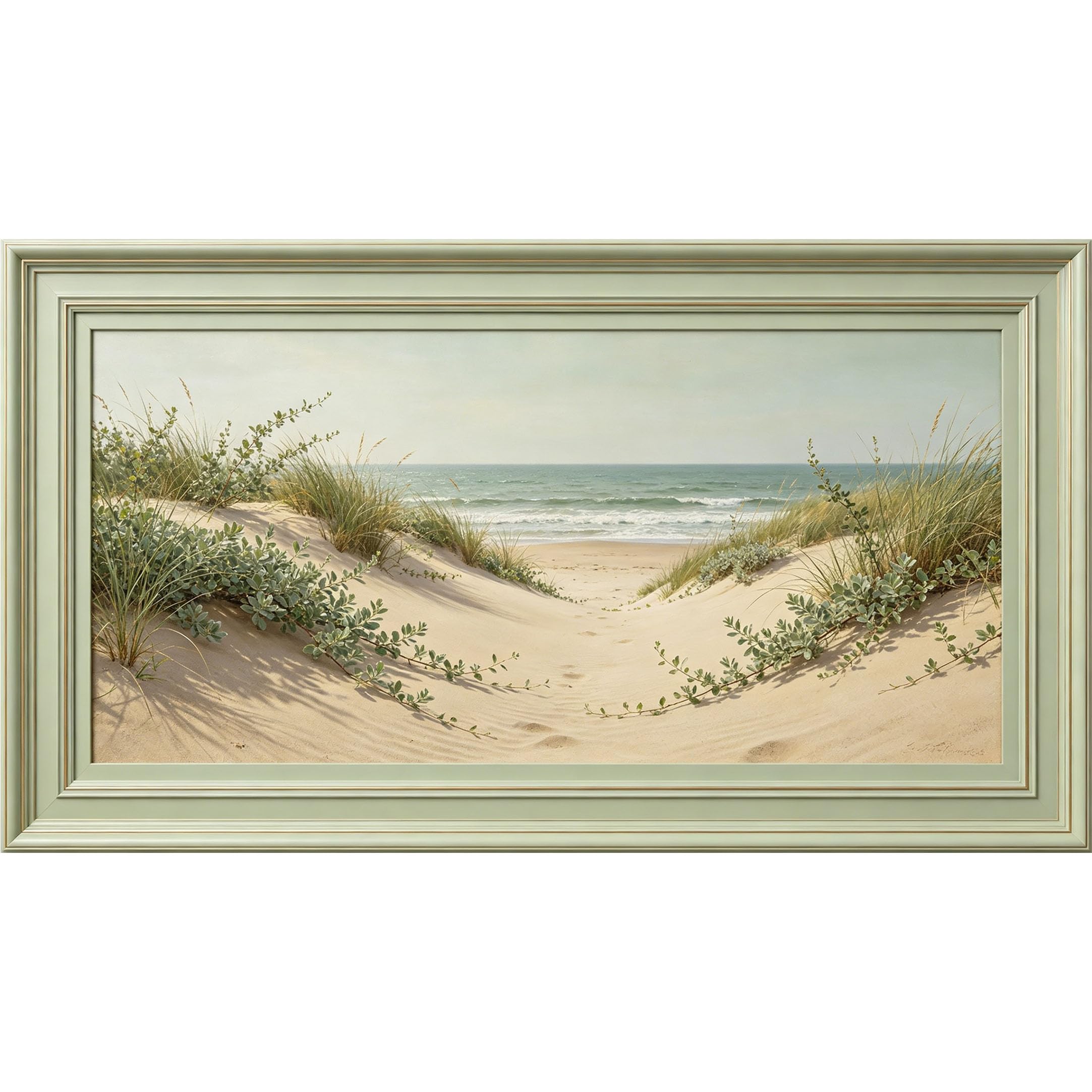 QZLITHOTIC 50×100cm 3D Framed Wall Art， Coastal Beach Dunes Ocean View Self?Adhesive Mural， Water?Activated Peel & Stick Fabric Decor Wall Decal for Bedroom Living Room
