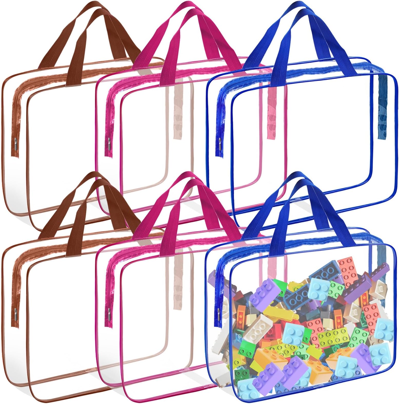 6 Pack Extra Large Toy Storage Bag PVC Organizing Bags with Zippered, Clear PVC Board Game Storage,Toy Storage Organizer,Waterproof Toy Bags for Board Games Clay, Building Blocks, Toys, Book (Colored)