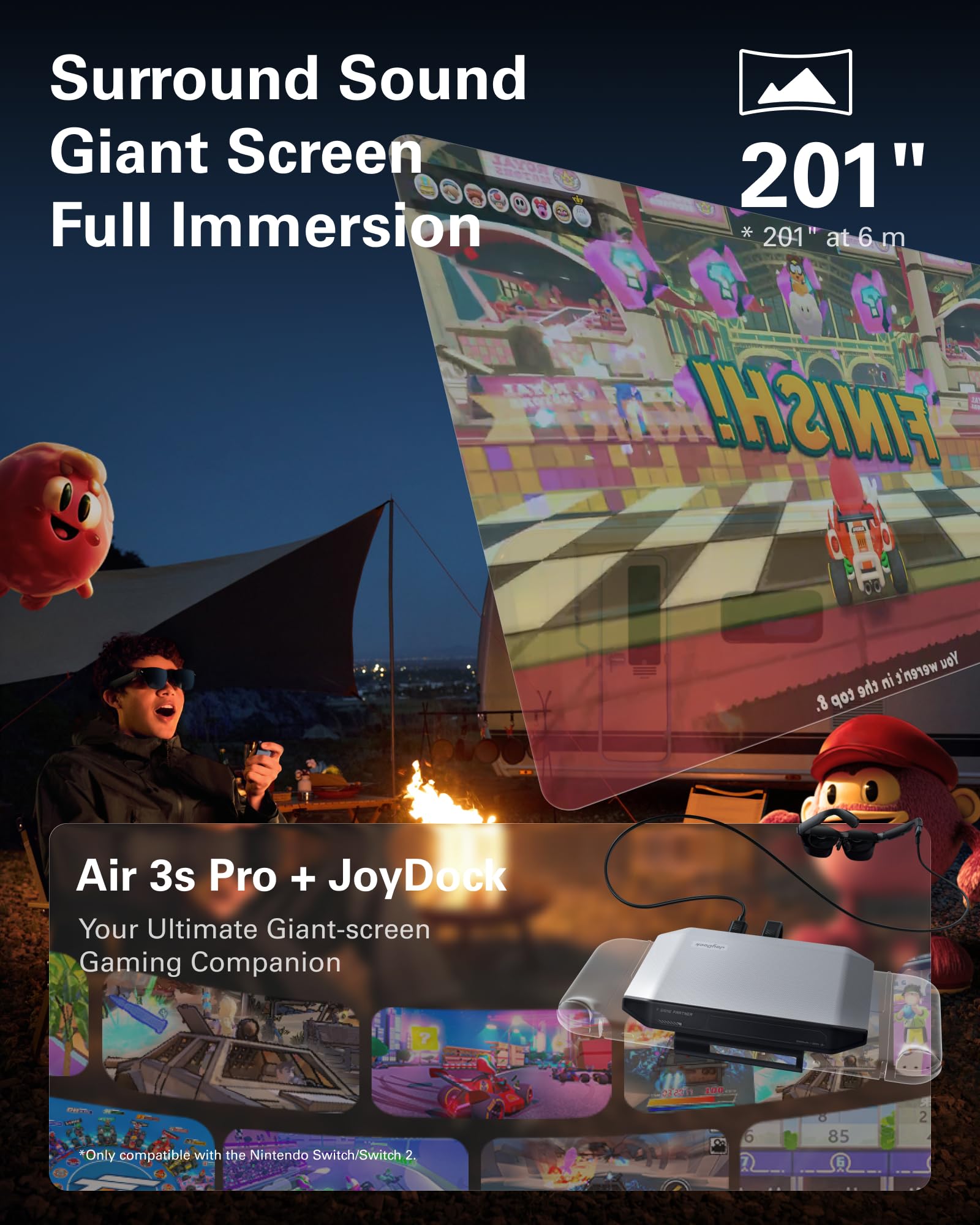 RayNeo Air 3s Pro AR/XR Glasses - 201'' 1200 Nits 120Hz HueView 2.0 Video Display Glasses, Smart Gaming Glasses for iPhone 16,15/Android/Mac/Switch 2/PS5/SteamDeck - Next-Gen Personal Theater