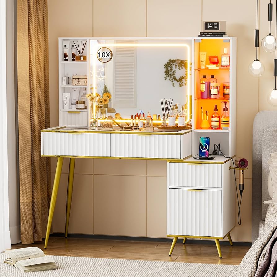 Amazon.com: PAKASEPT Vanity Desk with Mirror and Lights, 47