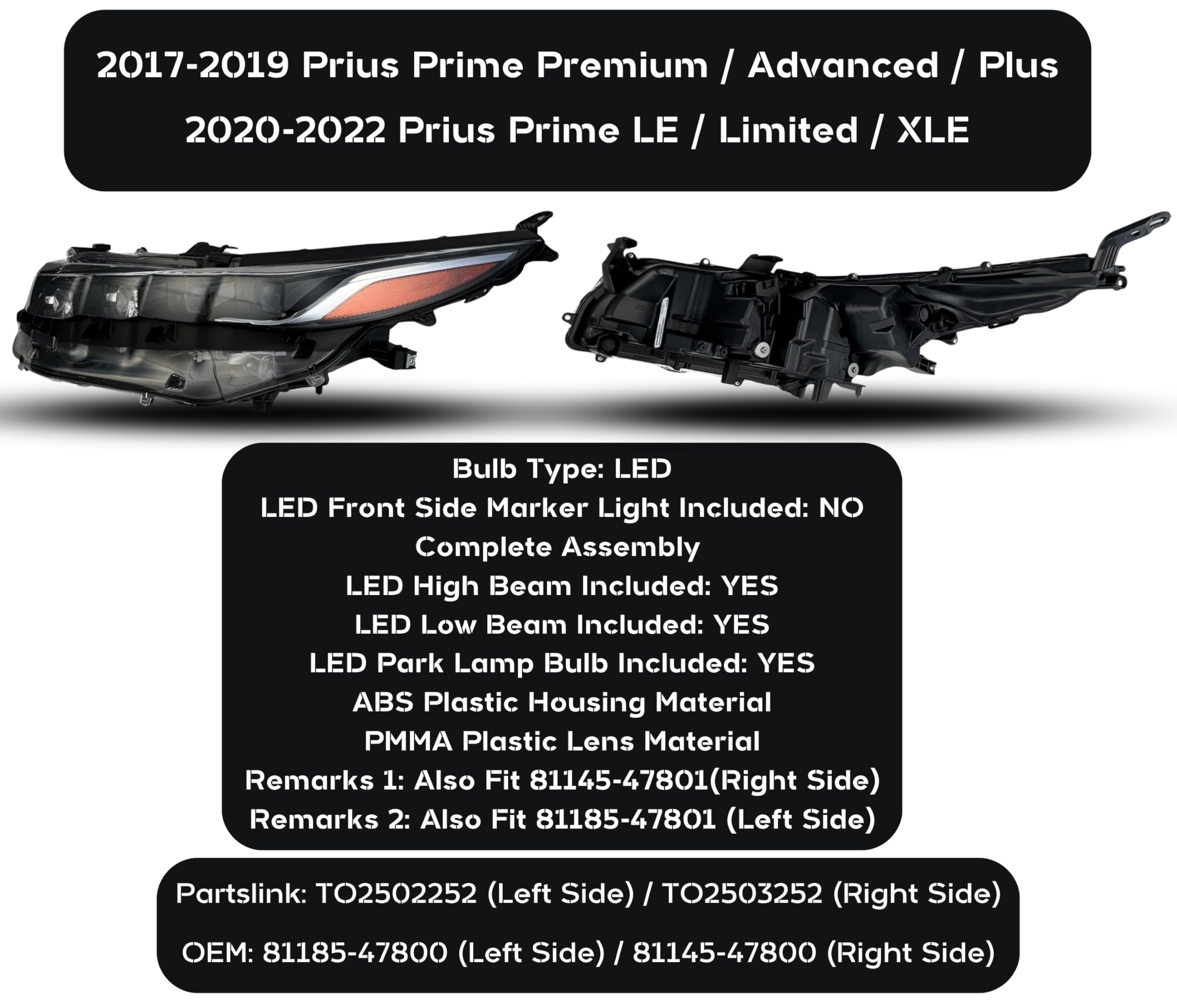 Amazon.com: Replacement For 2017-2021 Toyota Prius Prime Premium 