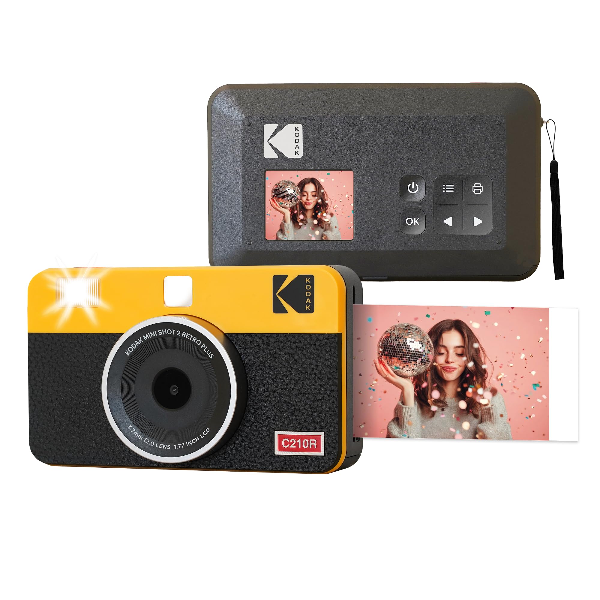 KODAK Mini Shot 2 Retro 4PASS 2-in-1 Instant Camera and Photo Printer (2.1x3.4 inches) + 8 Sheets, Yellow