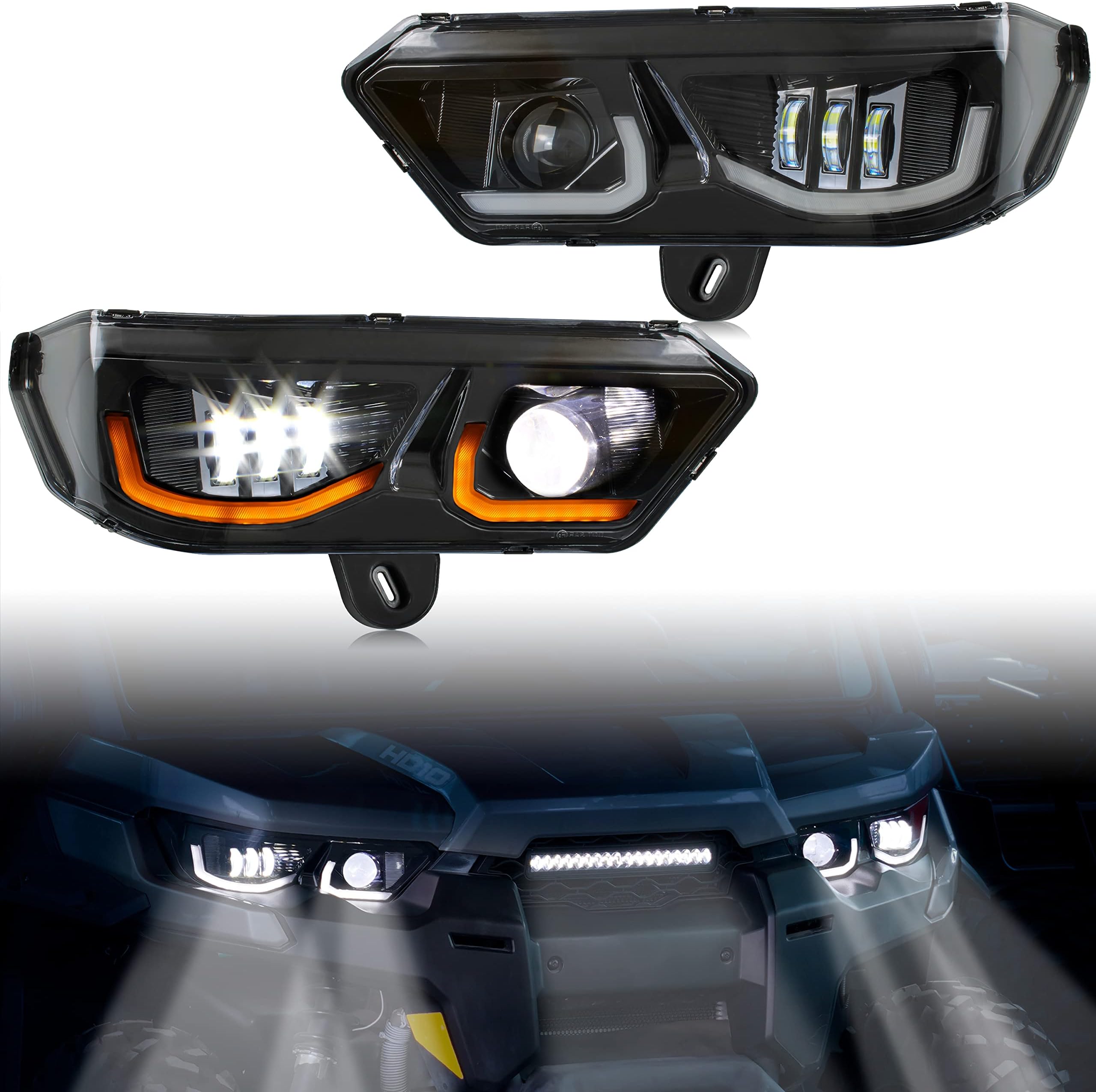LED Headlights Assembly for Can-Am Defender 2016+, LED Head Lights Headlamps with DRL Turn Signal Light for Can-Am Defender MAX HD5 HD8 HD10 HD7 HD9 PRO HD10 2016-2025 Accessories (2PCS)