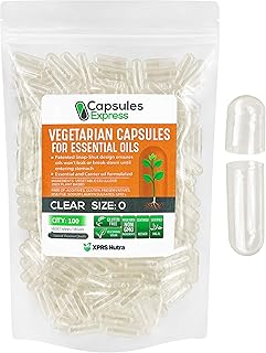 XPRS Nutra Size 0 Empty Vegan Capsules - 100 Count Clear Veggie Capsules for Essential Oils - Empty Vegetable Capsules for Essential Oils - DIY Oil Filling Works with Most Essential Oils