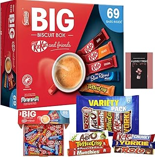 Nestle Chocolate - The Big Biscuit Box of Chocolate Bars (69) with 6x Variety Pack & Cards- Bulk Individually Wrapped Sweets Multipack for Halloween Trick or Treat Birthday, Thank You,Christmas,Easter