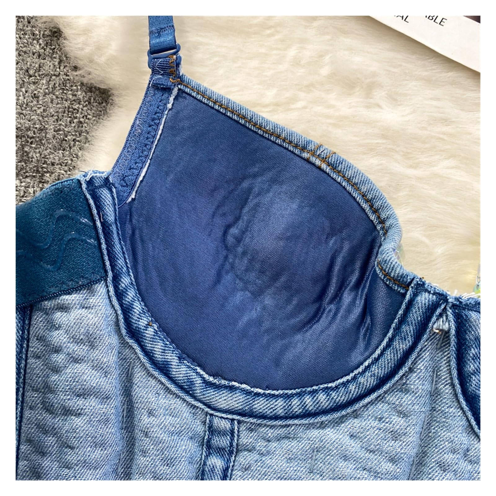 Top Brillantinato Donna Donna Estate Denim Canotta Corsetto Top Costruito in Reggiseno Cristallo Diamanti Perla Jeans di Lusso High Street Club Festa
