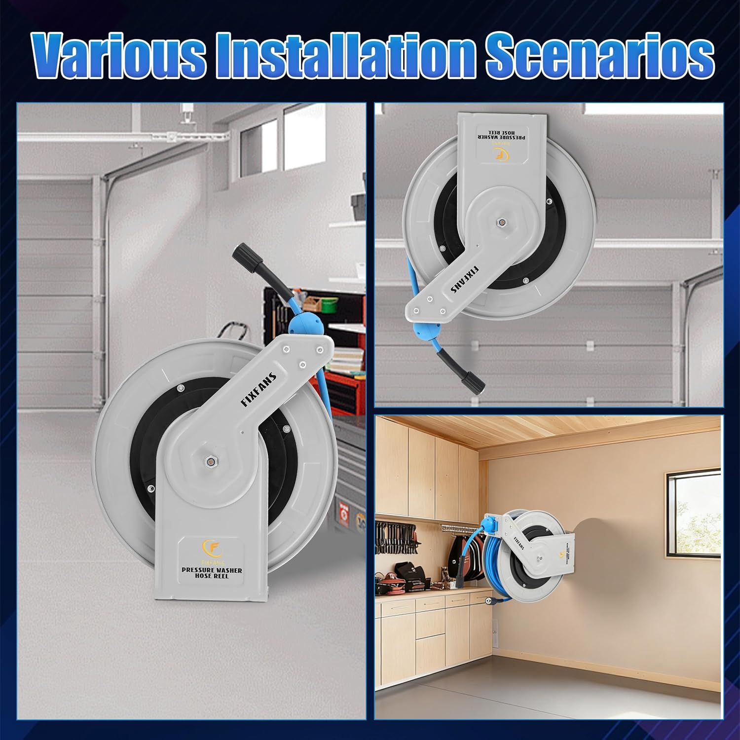 Pressure Washer Hose Reel with Hose, 1/4" × 100ft Retractable Power Washer Hose Reel, Heavy Duty Hose Reel Auto Rewind, Wall Mounted, 3600 PSI