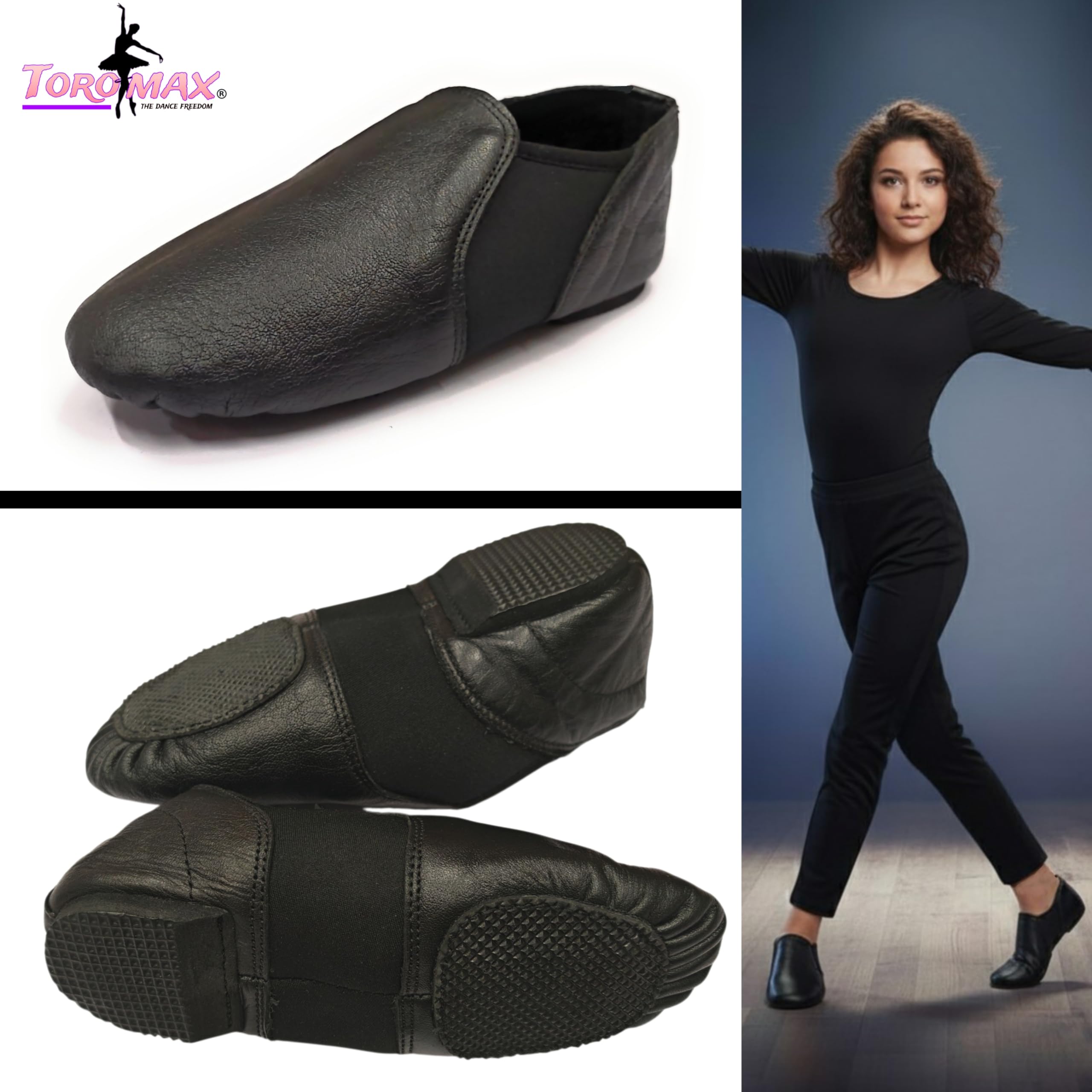Chaussures de danse jazz super faciles à enfiler en cuir souple et néoprène