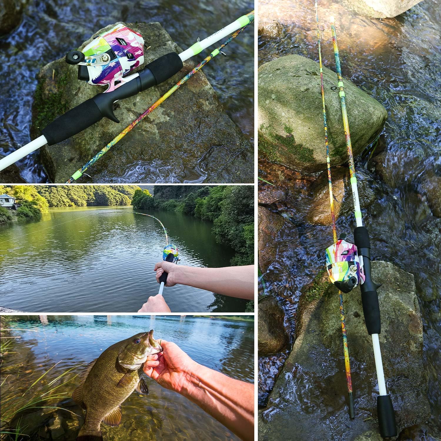 Sougayilang Spincast Reel Fishing Rod Combos,5'6" 2-Piece Fiberglass Rods with EVA Handle, Quickset Anti-Reverse Fishing Reels(1Pack/2Pack)