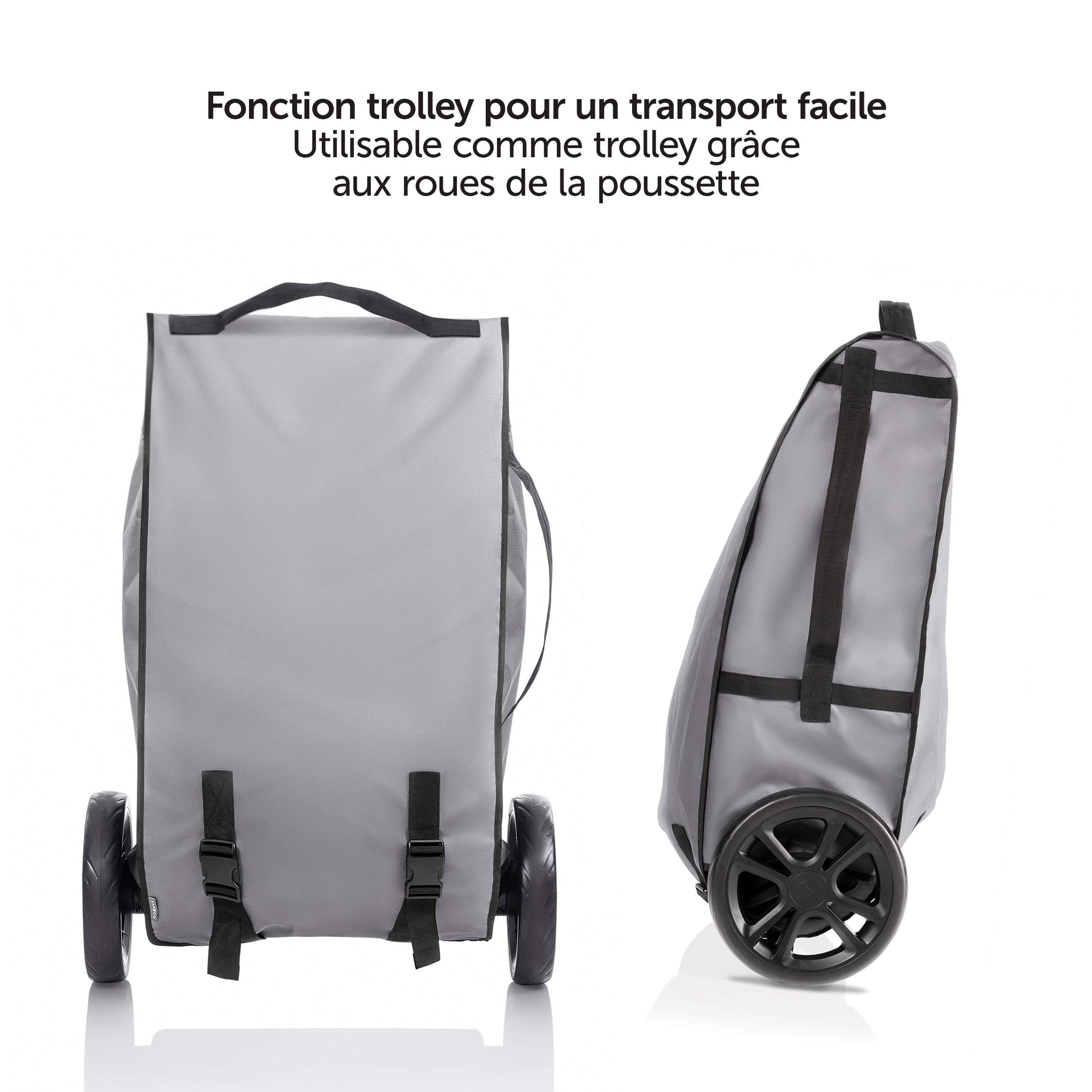 Zamboo Sac Transport Poussette, Aussi Rangement pour Siege Auto et Cosy Bebe, Idéal pour Voyage en Avion ou Voiture, Inclus Housses Protection Roues - Gris